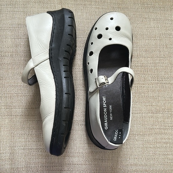 Girauden Sport Leather Mary Jane Thick Chunky Heel Laser Cut Strap w/ Buckle 41 - Picture 4 of 13